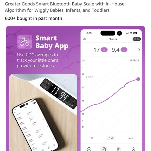 Greater Goods Smart Digital Bluetooth Baby Scale - Picture 4 of 5